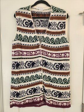 Vintage Geometric Sweater Vest Fall Cottagecore Size XL Boho Eclectic Grandpa